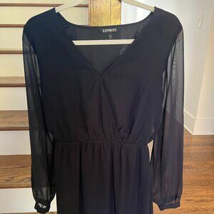 Express Black Long-Sleeve Wrap Mini Dress – Size Small